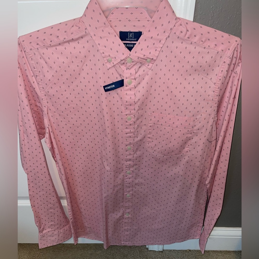 NWT. Men’s George classic casual cotton dress shirt small (34-36) Pink